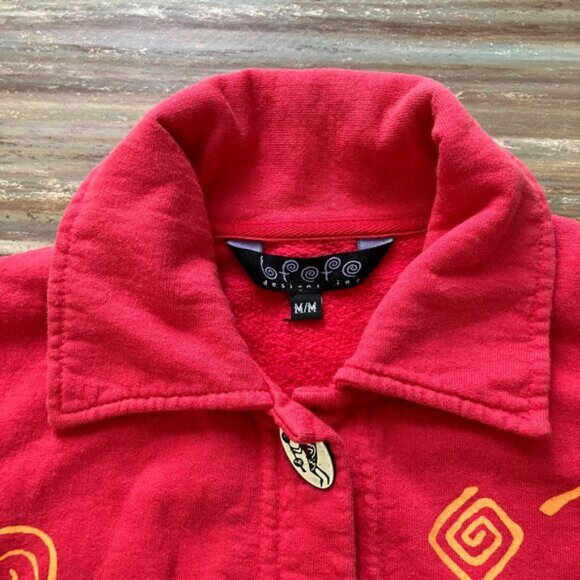 Bfofo Red Sleeveless Vest Top Button Front Pictograph Print Vintage Southwestern - Picture 2 of 7